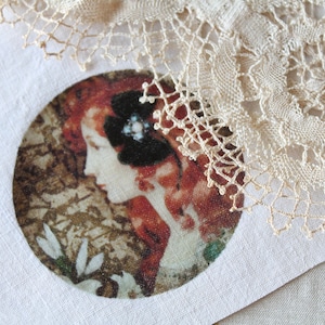 Vignette portrait romantique, pour création de livre en tissu, quilting, artjournaling, 3926