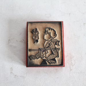 Tampon 8 x 6.5 cm, tampon caoutchouc des années 1960, jeu éducatif, tampon pour broderie, cadeau fillette, 4569