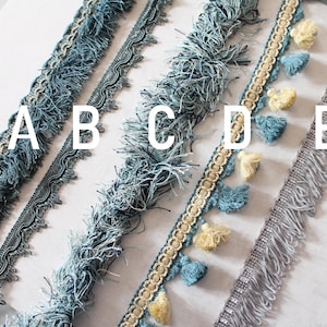 Galon bleu, garniture, bordure, passementerie, abat jour, embrasse à rideau, galon frange, galon pompons, 4469