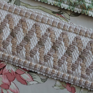 Galon ameublement jacquard 75 mm beige et écru, 3145
