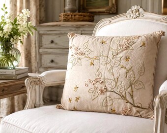 Antique French handmade embroidered silk cushion, 3831