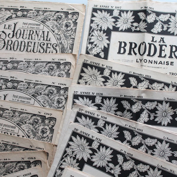 La Broderie Lyonnaise or Le Journal des Brodeuses, embroidery journal,monogram, 1950 embroidery magazine, embroidery pattern, 2567