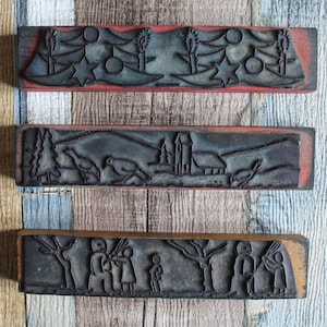 Grand tampon ancien éducatif français frise pour scrapbooking, arts textiles, broderie, à motif de Noël, 3451