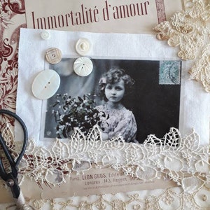 Transfert sur tissu de photo romantique, pour création de livre en tissu, quilting, artjournaling, photo ancienne d'enfant, 2910