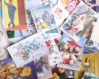 Pack of 15 vintage postcards and greeting cards for artjournaling, 3228