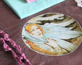 Creative embroidery pack, old dyed linens, DMC thread, lace inlay, 4183