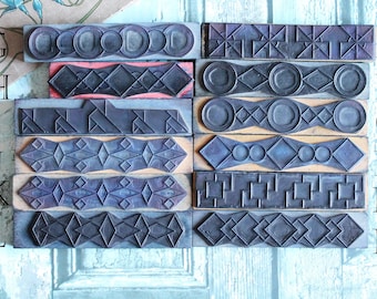 Vintage French Geometric Border Rubber Stamp – Large Wooden Stamp 1960s – Scrapbooking Textile Art
