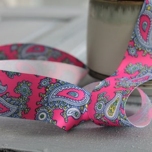 Pink fantasy ribbon, 3.7cm, 1 .1/2 &quot;cashmere pattern, polyester, vintage haberdashery, for customization, 2350