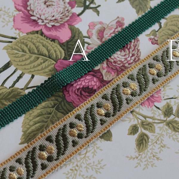 Galon vert d'ameublement, bordure verte pour abat jour, ornement rideau, passementerie française, garniture verte, 3014