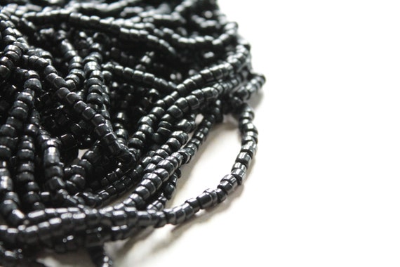 100 Old Black Glass Seed Beads, 2/3 Mm Irregular Beads, 1371 