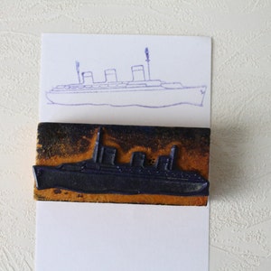 Tampon vintage BATEAU, bois et caoutchouc, pour scrapbooking, art journal, 4129