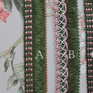 Galon vert et rose de passementerie pour abat jour, rideau, 2407