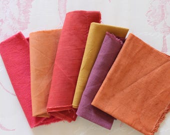 Dyed Antique Linen Fabric Bundle Cherry Vintage French Textile Scraps for Patchwork, Slow Stitching, Quilting, Limited Edition