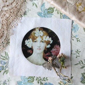 Vignette portrait romantique, pour création de livre en tissu, quilting, artjournaling, 3828