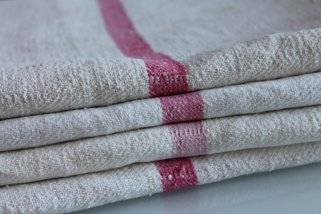 Basque Material Antique French Hemp Linen Red Stripe Towel, Rustic Vintage Fabric ...