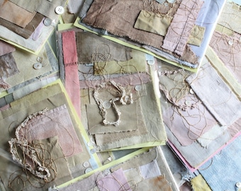 Slowstitching kit, Antique French fabrics dyed in vegetable dye,3574