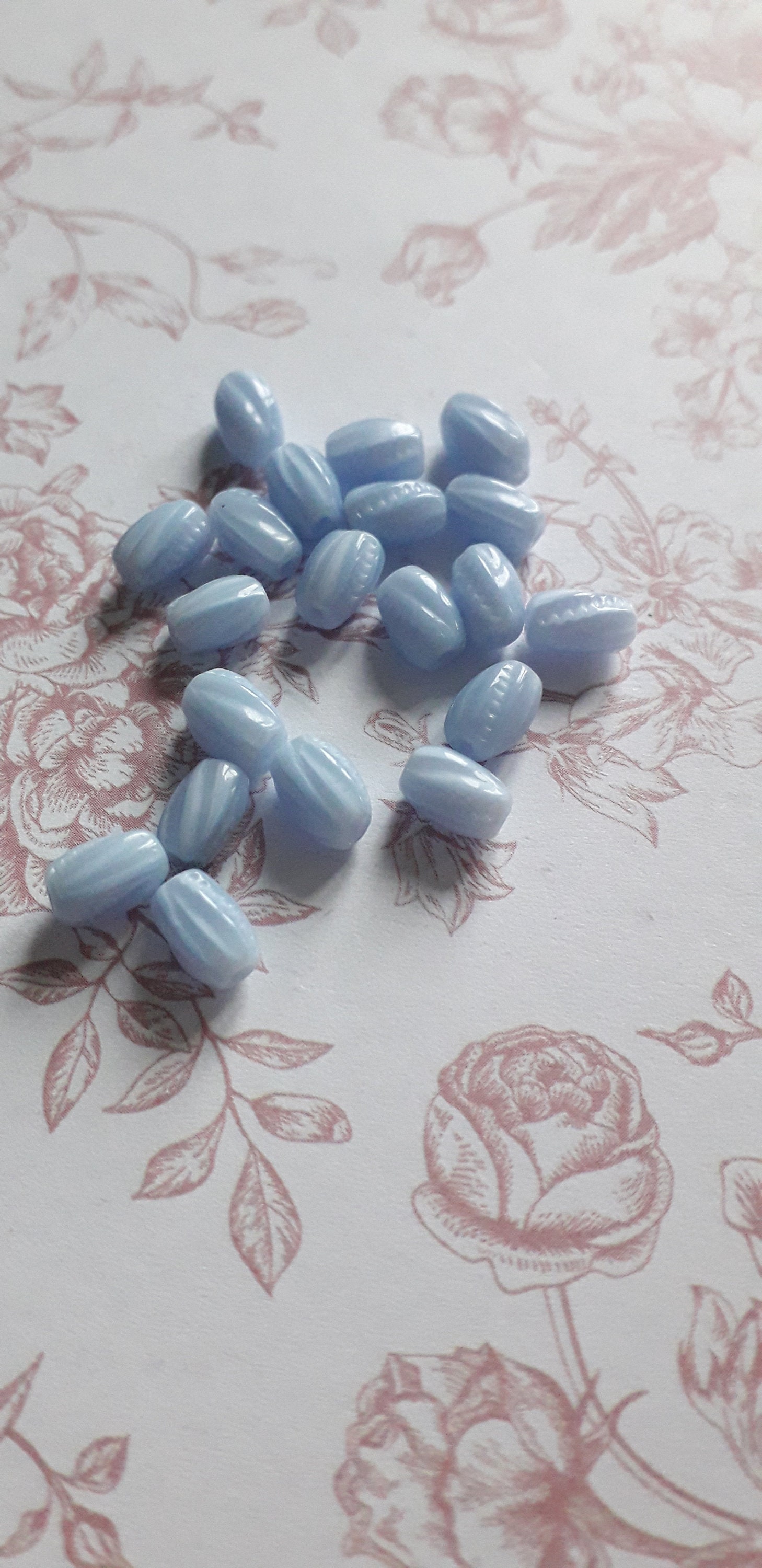 Lot De 1200 Perles En Verre Anciennes Bleu Ciel - Format Grain De Riz 7x4 Mm