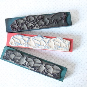 Tampon ancien français frise Caoutchouc et bois, Méthode apprentissage dessin, Jeu éducatif, 4416