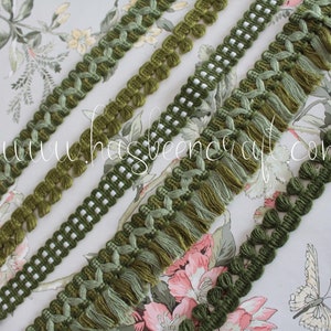 Galon vert à franges d'ameublement, bordure verte pour abat jour, ornement rideau, passementerie française, garniture verte, 2460