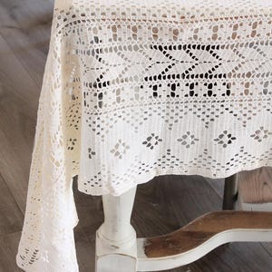 Stor ecru virkad filt – Handgjord i Frankrike – Vintage – 250 x 220 cm – Bomull