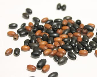 100 old French black and brown wooden beads in the shape of a grain of rice for jewelry,rosary,bracelet, various lengths 5 to 10mm, 2157