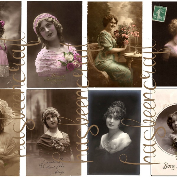 Images digitales portraits anciens féminins pour Embellissements,Scrapbooking, marque page, collage, 2589