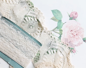 Lot of antique French lace for crafts, dolls, textile arts, bobbin lace, 4795