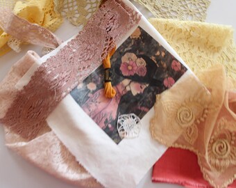Beautiful Vintage Lace and Antique Linen Bundle – Hand Dyed Textiles for Creative Sewing, Slow Stitching, and Art Projects