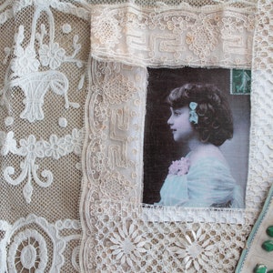 Vignette de tissu à coudre ou à broder : photographie ancienne fillette, 2955