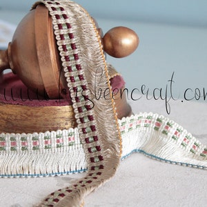 Galon à franges de passementerie,galon vintage beige,bordure d'abat jour,galon de rideau,passementerie française, 2395