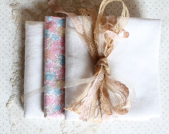 Lin ancien pour créations textiles, Tissu coton français vintage fleuri, dentelle ancienne, 4290