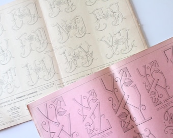 La Broderie Lyonnaise, journal of monograms embroidery pattern, gift for her, wedding letters, initials, 4636