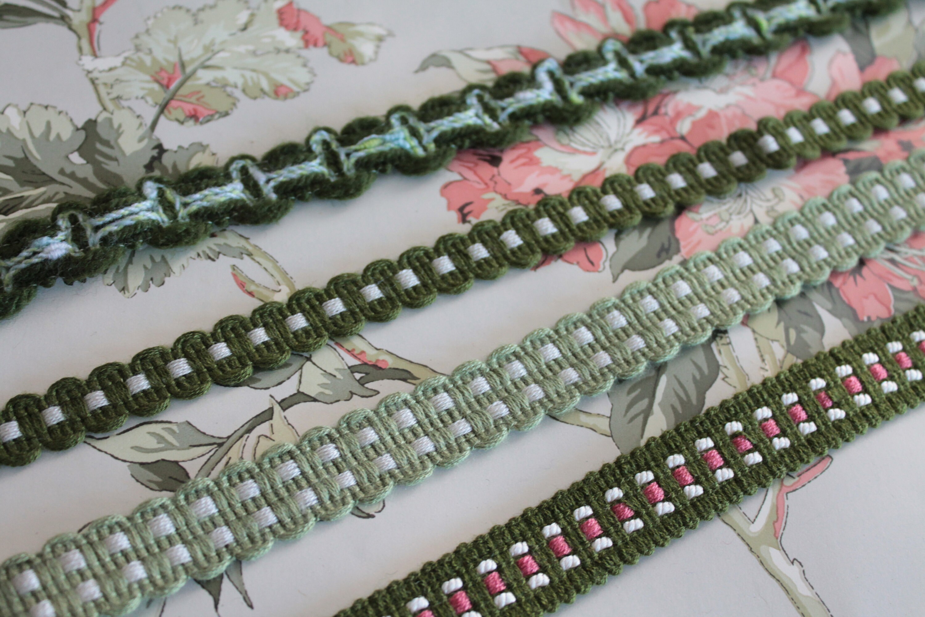 Green upholstery trim, green border for lampshade, curtain ornament