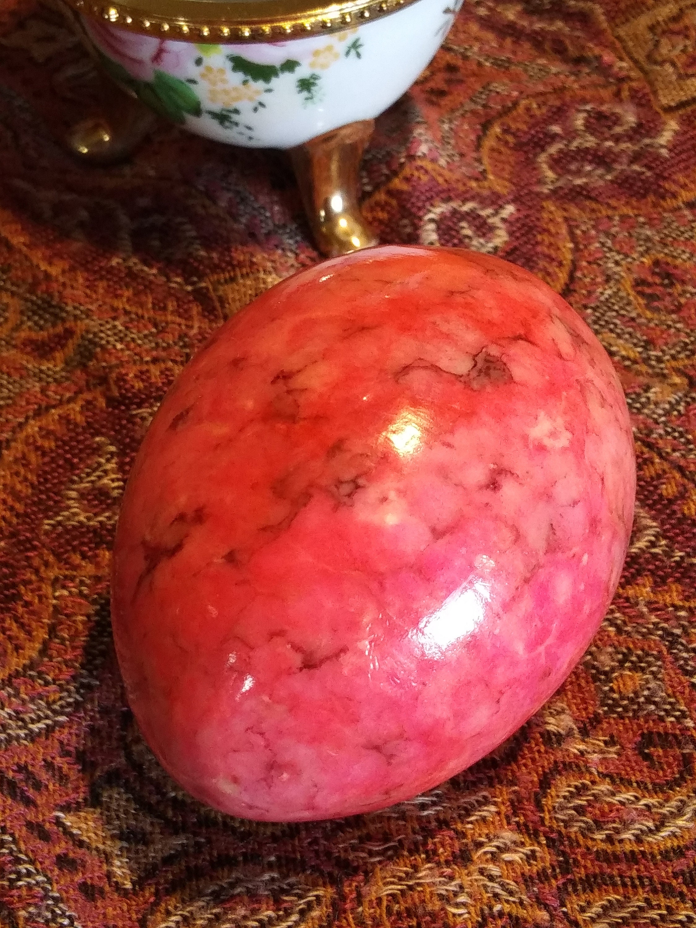 Vintage Polished Red Stone Egg in Ceramic Display Etsy