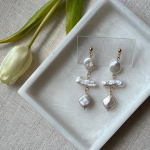 Freshwater Pearl Collection | Natural Freshwater Biwa and Diamond Pearls with 18K Gold Plated Ball Studs