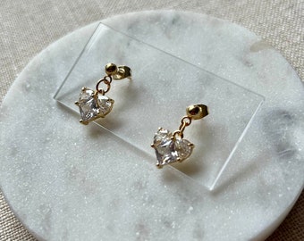 Love Bug Collection - 18K Gold Plated Ball Studs with Cubic Zirconia Heart Crystal