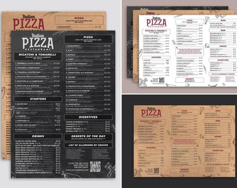 Minimal Restaurant Menu Template in 3 Styles -  Editable Pizza Restaurant, Classic, Cafe, Bar, Dinner Pad Paper Menu