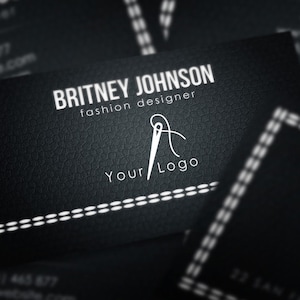 Fashion Designer Business Card Sjabloon - Moda | Naalden Vogue Haute Couture | Fashion Brand Visitekaartjes | Zwart Luxe Sjabloon