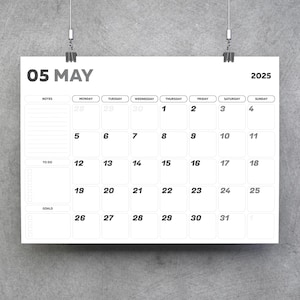 2025 Printable PDF Calendar Wall | Clean Monthly Planner | A3, A4, US Letter Size | Monday Start