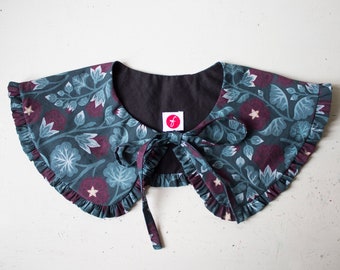 Oversized Detachable Collar | Original Fabric Pattern with Alcea Rosea "Nigra" Flowers