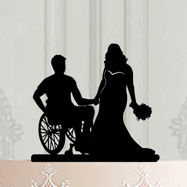 Décoration de gâteau de mariage en fauteuil roulant, marié en fauteuil roulant, décoration de mariée bien roulée pour mariage