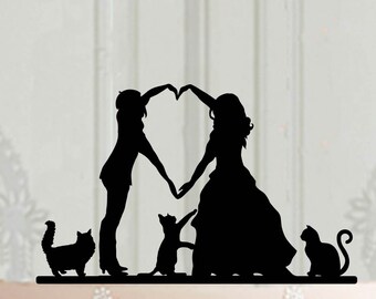 CARISPIBET Wedding Cake Topper – Two Grooms Walking With A Cat Acrylic Silhouette For Marriage Cake Decor