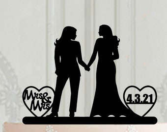 Fully Custom Lesbian wedding cake topper, 2 women cake topper, 2 brides cake topper, Personalised cake topper