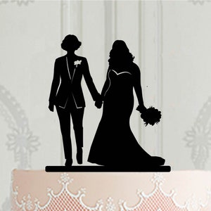 2 brides wedding cake topper, Curvy bride holding flowers cake decor, lesbian wedding decoration