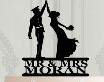 Military Wedding Cake Topper, Officer groom , Military groom wedding , Personalised cake topper, MR & MRS cake topper