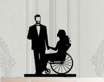 Wheelchair wedding cake topper, Bearded groom topper for wedding cake