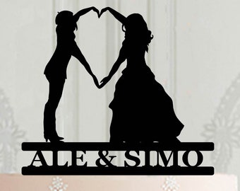 Lesbische bruidstaarttopper, mevrouw mevrouw gepersonaliseerd silhouet, bruidstaartdecor, 2 bruiden taarttopper, homohuwelijk, LGBTQ-bruiloft