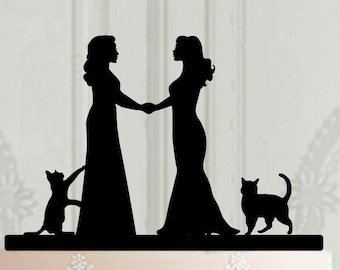 Adorno personalizado para pastel de boda lésbico con gatos, adorno para pastel de boda de 2 novias, decoración para bodas LGBT