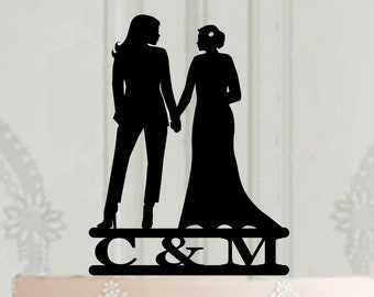 Personalised Lesbian Wedding Cake Topper, Female couple Wedding decoration, LGBT Cake Decor, Mrs and Mrs cake decor