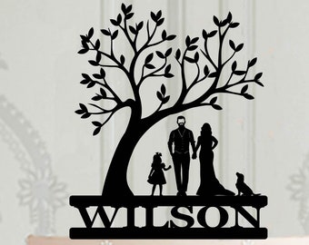 Fully Custom Family wedding cake topper, Silhouette topper with children, Customised topper for wedding cake